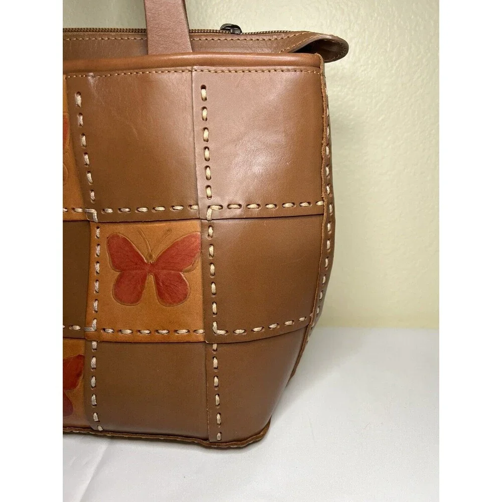 VTG ELLEPI BROWN LEATHER HANDMADE PATCHES M‎ ZIP SHOULDER HOBO/TOTE BAG, Italy